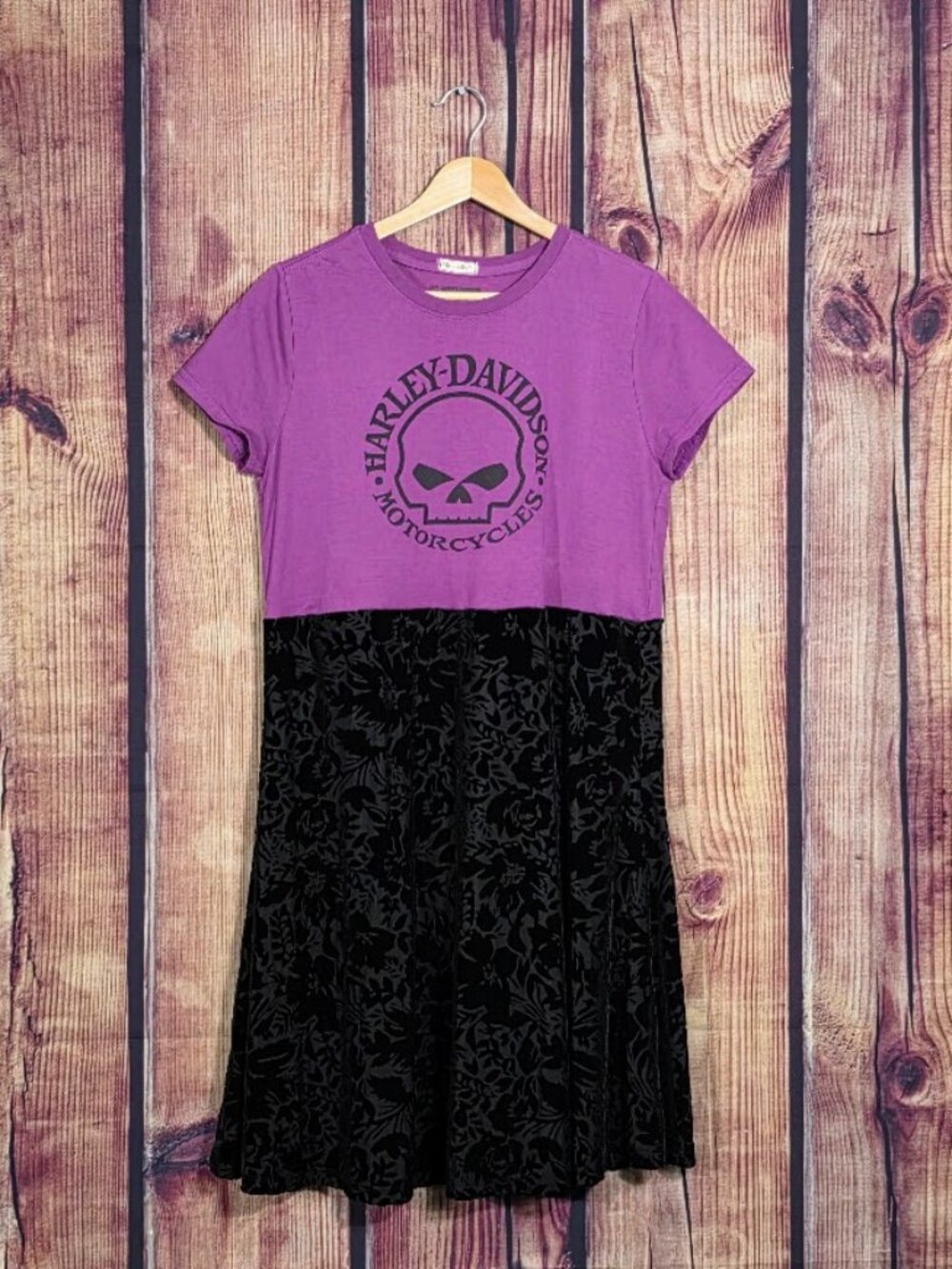 Upcycled Harley Davidson Willie G Black Velvet Tee Dress S M